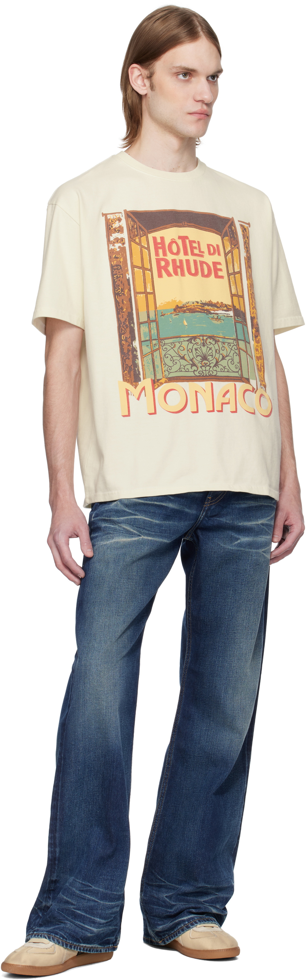 ★Rhude★ オフホワイト Hotel Di Monaco Tシャツ HOTEL DI MONACO TEE – R H U D E