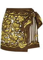 Alemais Mona Printed Hemp Mini Wrap Skirt Yellow