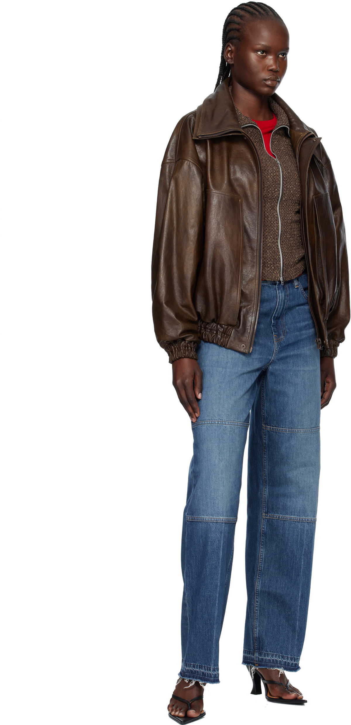 Magda Butrym Brown Snap-Collar Aviator Leather Jacket