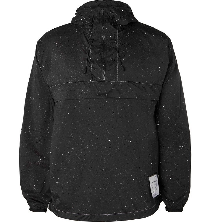 Photo: Satisfy - Paint-Splattered Shell Hooded Jacket - Black
