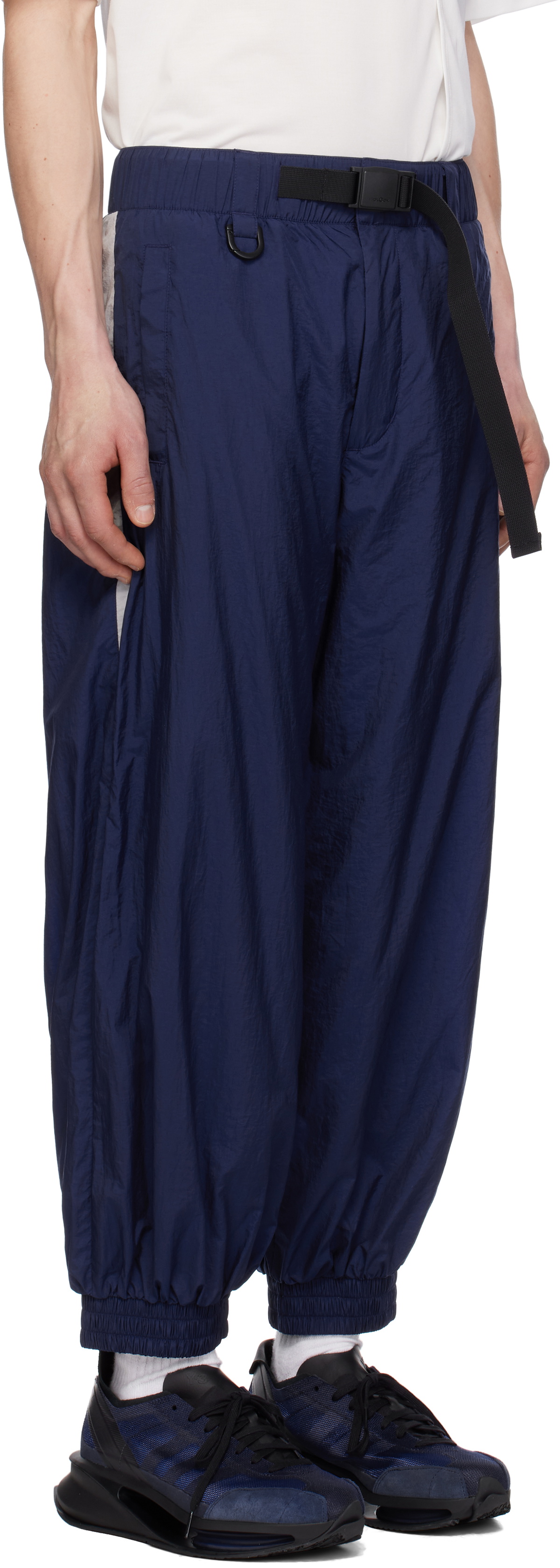 Y-3 Blue 3-Stripes Nylon Sweatpants