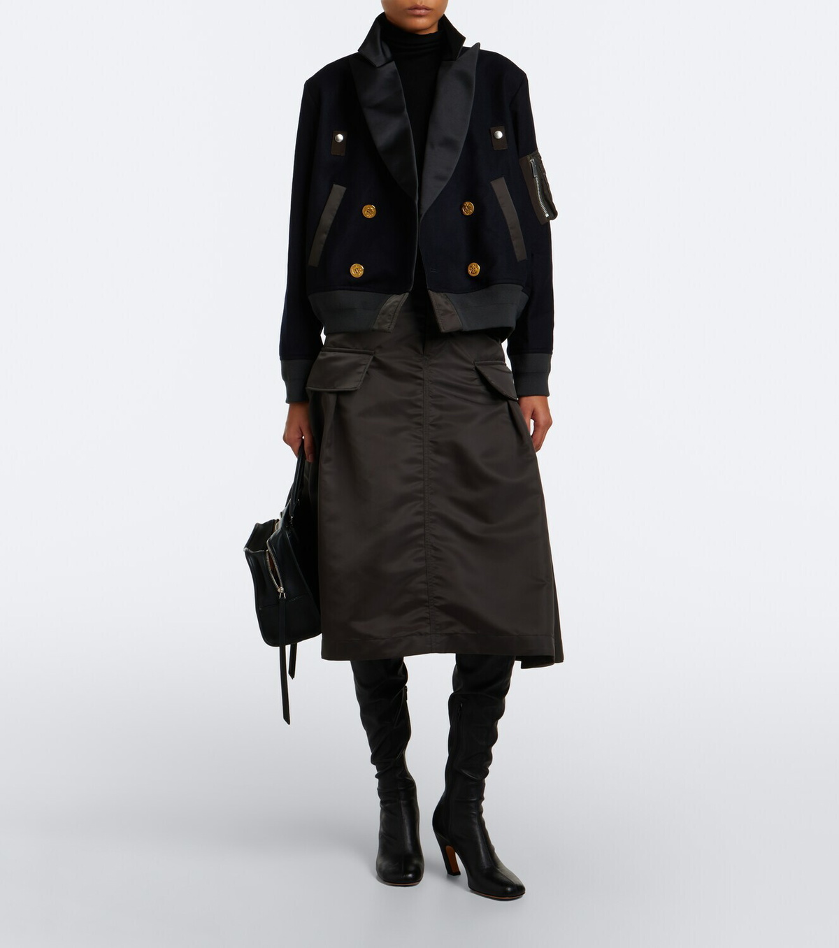 Sacai Paneled wool flannel and twill jacket