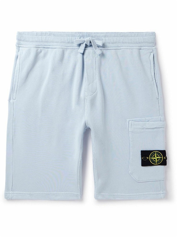 Photo: Stone Island - Straight-Leg Logo-Appliquéd Garment-Dyed Cotton-Jersey Drawstring Shorts - Blue
