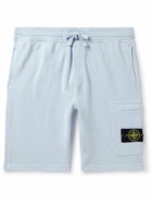 Stone Island - Straight-Leg Logo-Appliquéd Garment-Dyed Cotton-Jersey Drawstring Shorts - Blue