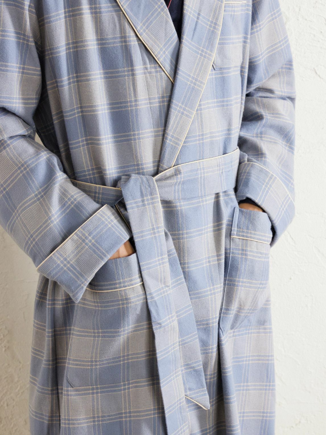 Derek Rose - Kelburn 52 Belted Checked Cotton Robe - Blue