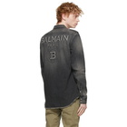 Balmain Grey Denim Embossed Logo Shirt