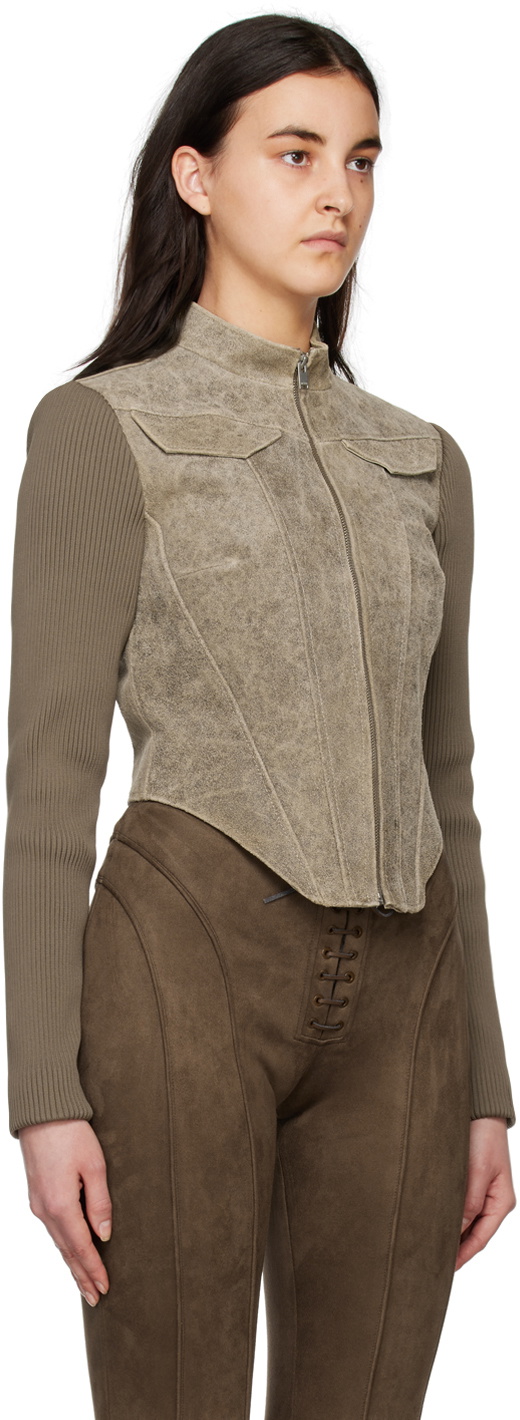 MISBHV Taupe Cracked Leather Jacket