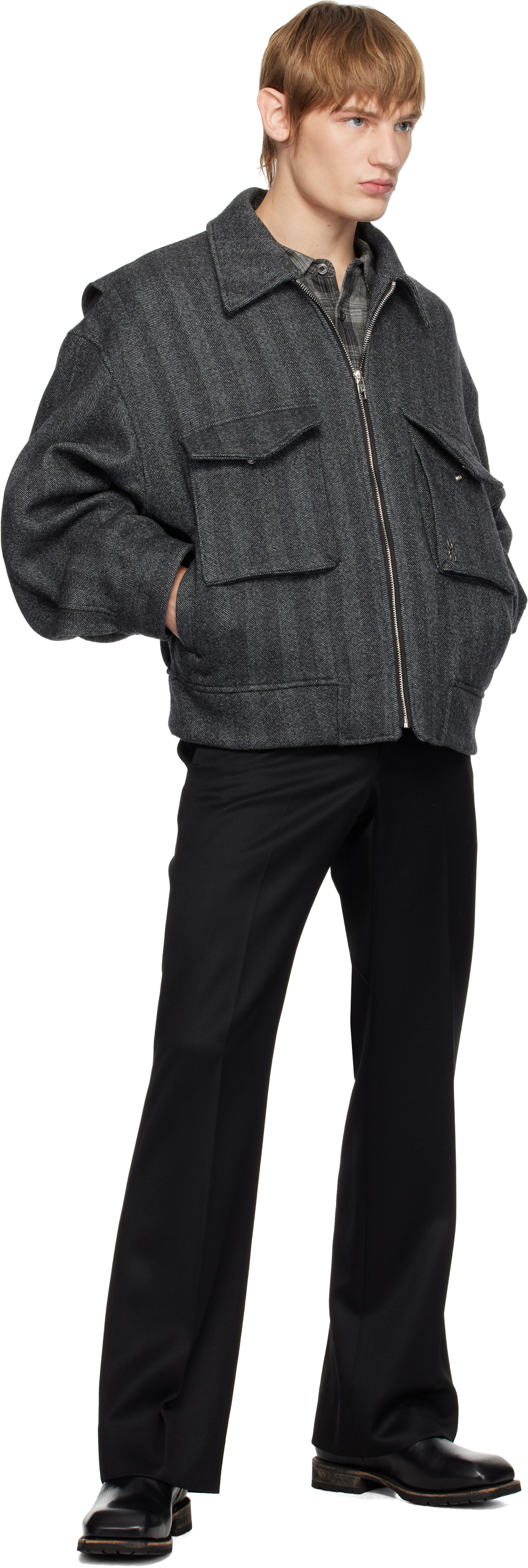 WOOYOUNGMI Gray Herringbone Wool Jacket Wooyoungmi