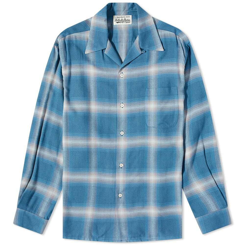 Wacko Maria Men's Ombre Check Open Collar Shirt in D-Blue Wacko Maria