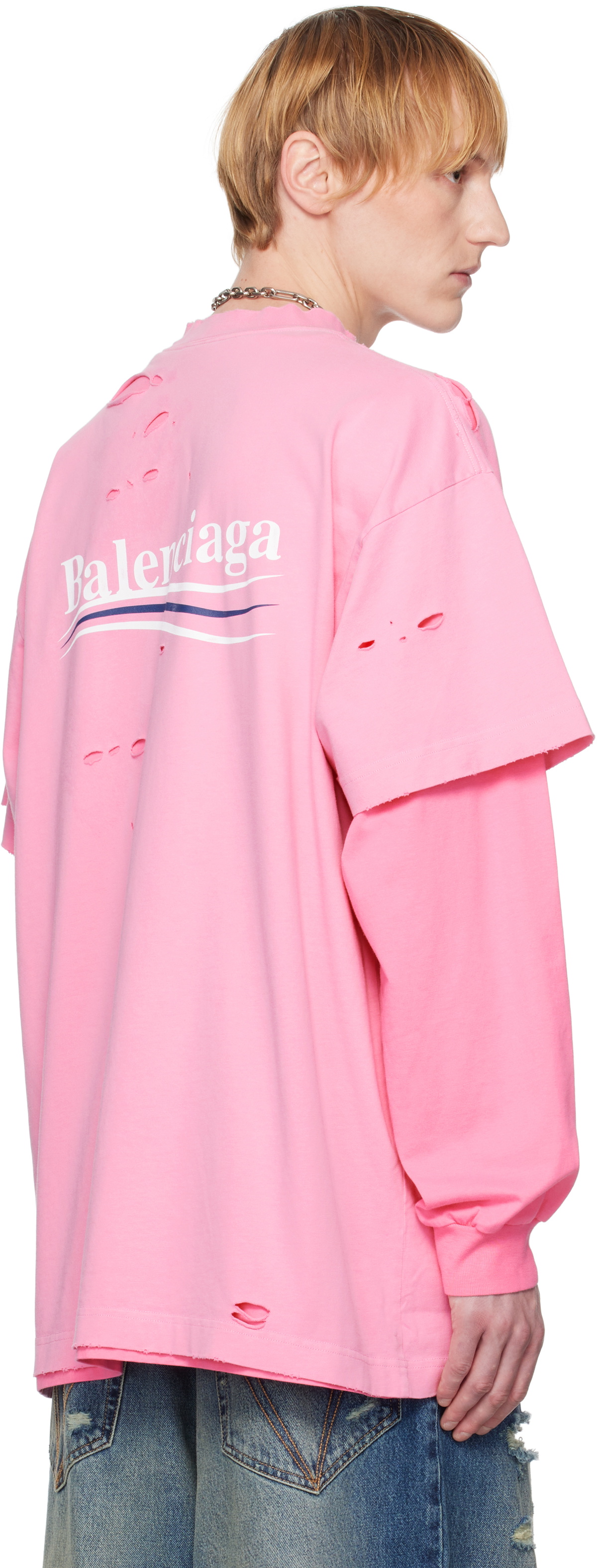 Balenciaga Pink Political Campaign Long Sleeve Layered T-shirt