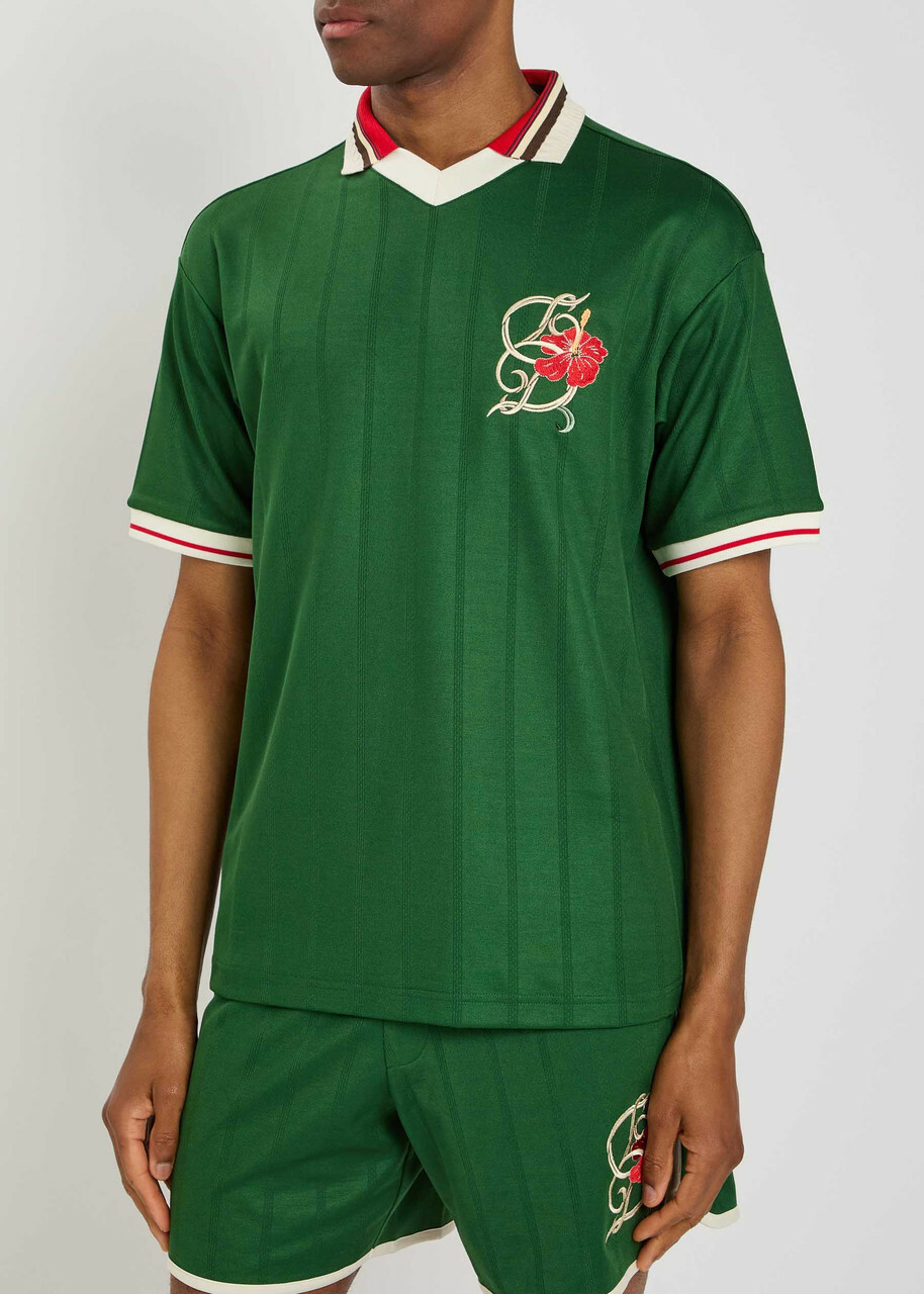 DRÔLE DE Monsieur Polo D Hibiscus Embroidered Jersey Polo Shirt Dark Green