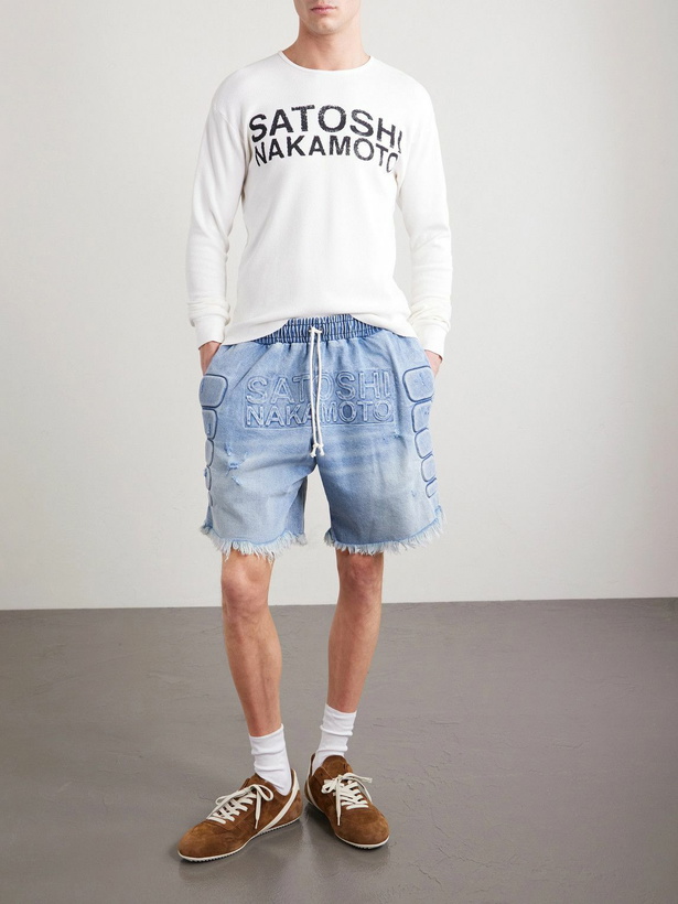 Photo: Satoshi Nakamoto - Logo-Print Thermal Waffle-Knit Cotton T-Shirt - White