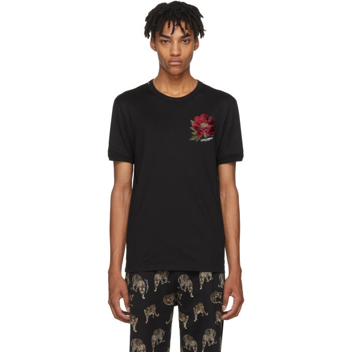 Photo: Dolce and Gabbana Black Flower Patch T-Shirt