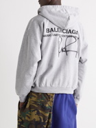 Balenciaga - RuPaul Distressed Logo-Print Cotton-Jersey Zip-Up Hoodie - Gray