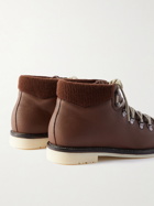 Loro Piana - Laax Walk Baby Cashmere-Trimmed Textured-Leather Hiking Boots - Brown