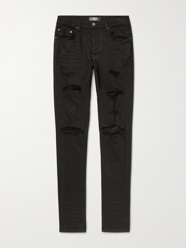 Photo: AMIRI - Thrasher Plus Skinny-Fit Distressed Stretch-Denim Jeans - Black