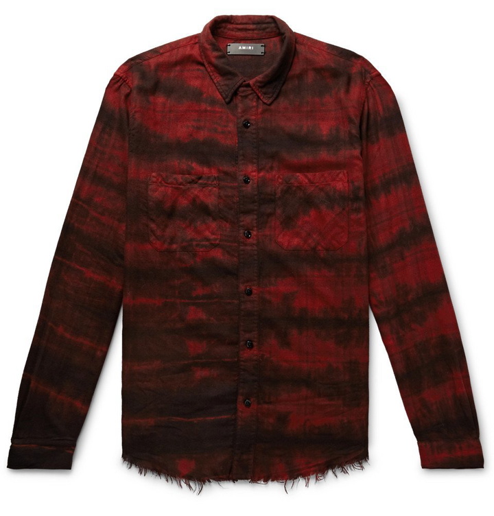 Photo: AMIRI - Distressed Printed Cotton-Blend Flannel Shirt - Red