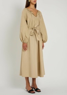 Vince Belted Cotton-poplin Midi Dress Beige