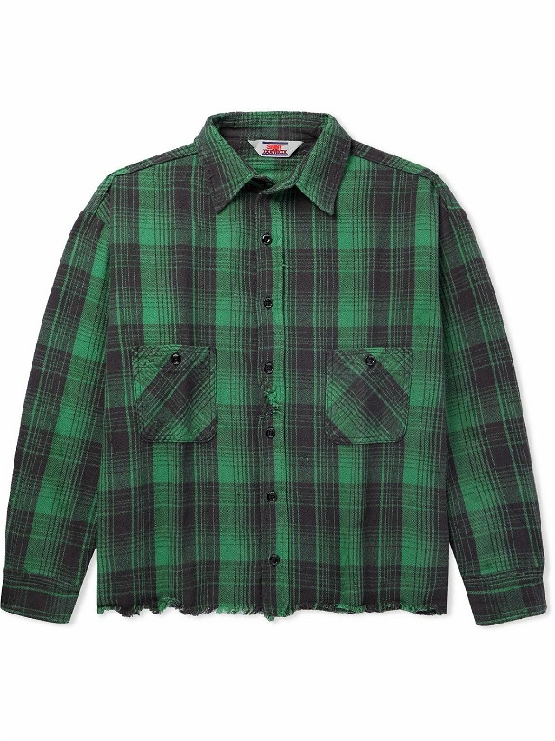 Photo: SAINT Mxxxxxx - Distressed Checked Cotton-Flannel Shirt - Green