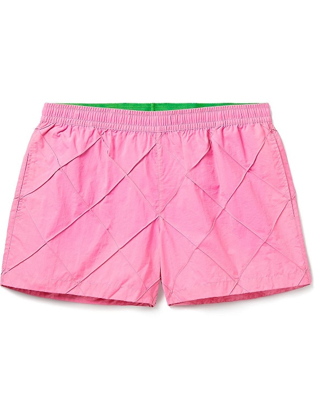 Photo: Bottega Veneta - Slim-Fit Short-Length Intrecciato Swim Shorts - Pink