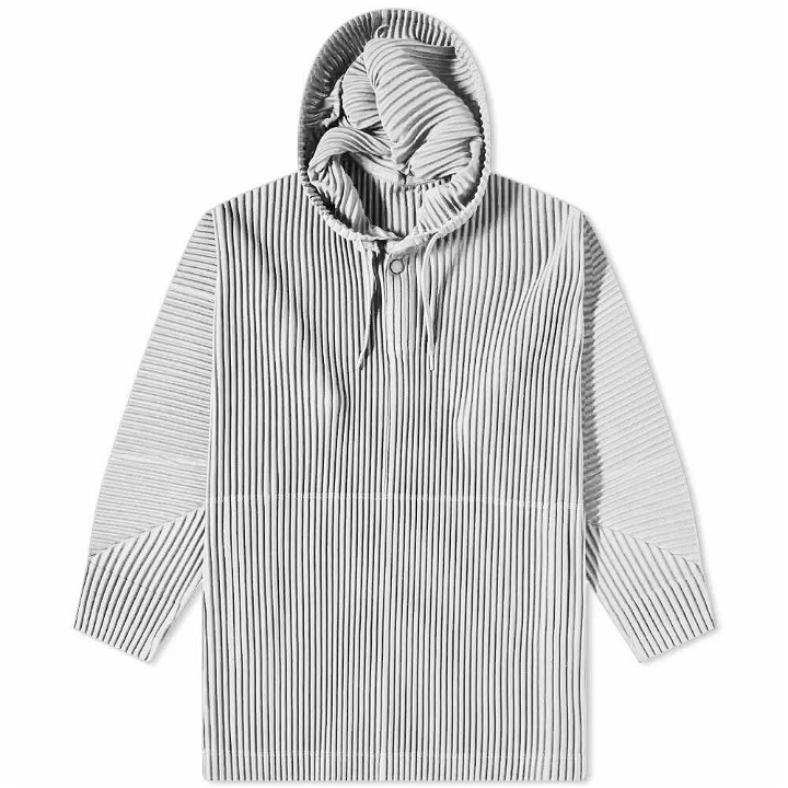 Photo: Homme Plissé Issey Miyake Men's Pleated Popover Hoody in Frosty Grey