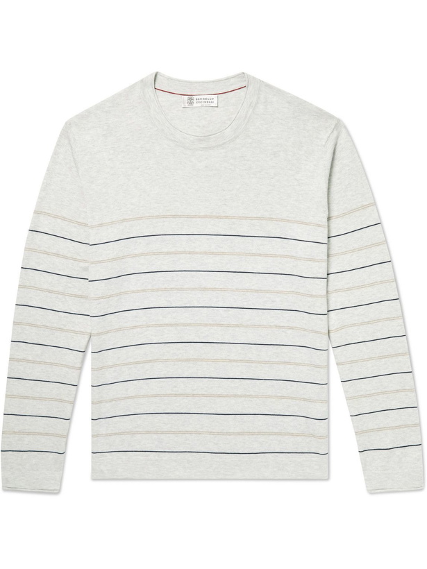 Photo: Brunello Cucinelli - Striped Cotton Sweater - Neutrals