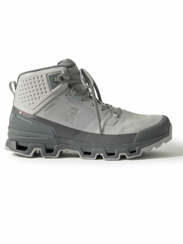 Photo: ON - Cloudrock Waterproof Rubber-Trimmed Mesh Boots - Gray