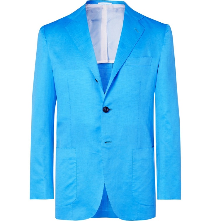 Photo: Kiton - Turquoise Slim-Fit Unstructured Cotton and Linen-Blend Blazer - Blue