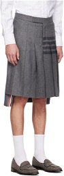 Thom Browne Gray Classic Backstrap Pleated 4-Bar Skirt
