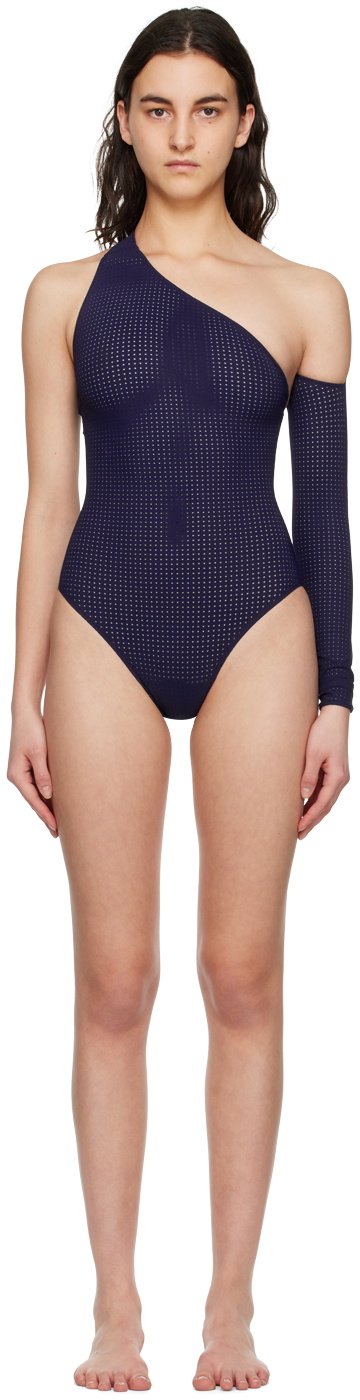 ALAÏA Navy Single-Shoulder One-Piece Swimsuit ALAÏA