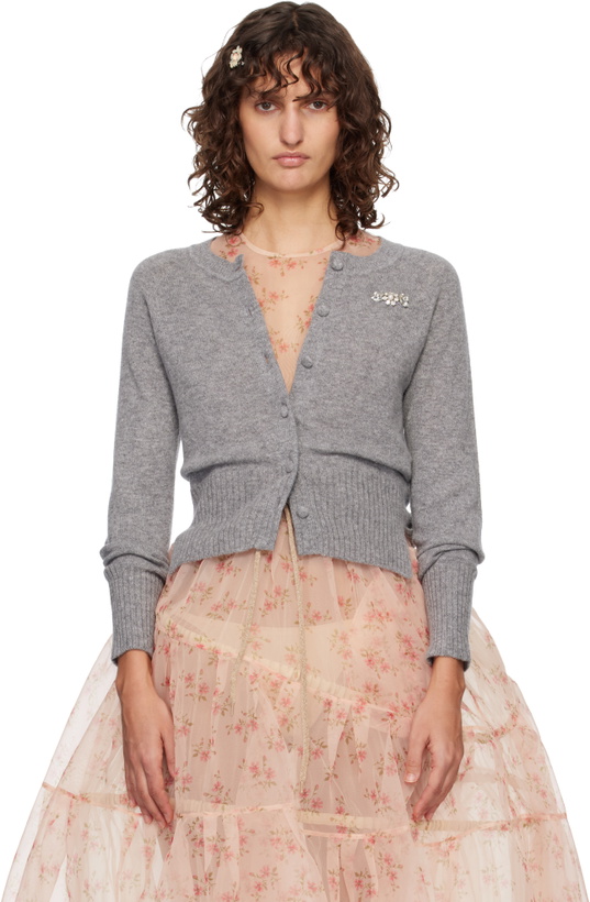 Photo: Simone Rocha Gray Embellished Relaxed Cashmere Cardigan