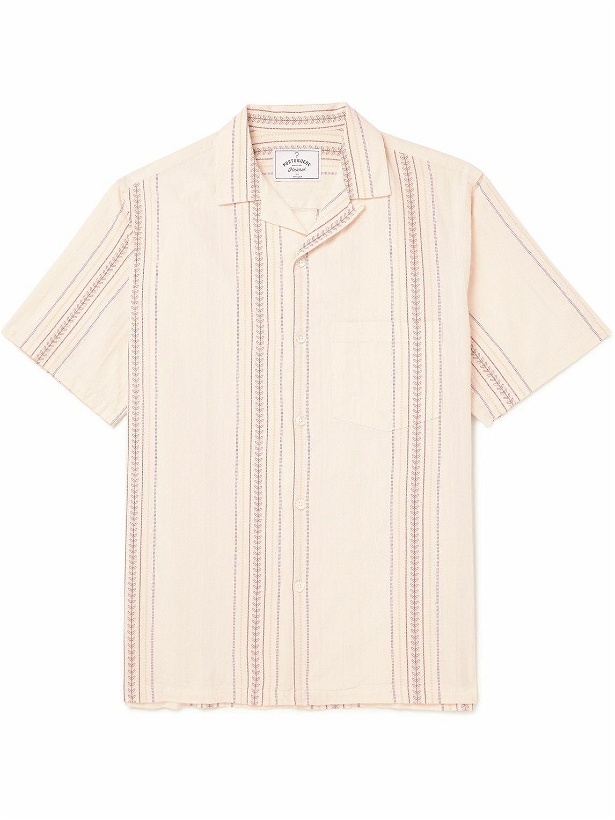 Photo: Portuguese Flannel - Slim-Fit Convertible-Collar Embroidered Cotton Shirt - Neutrals