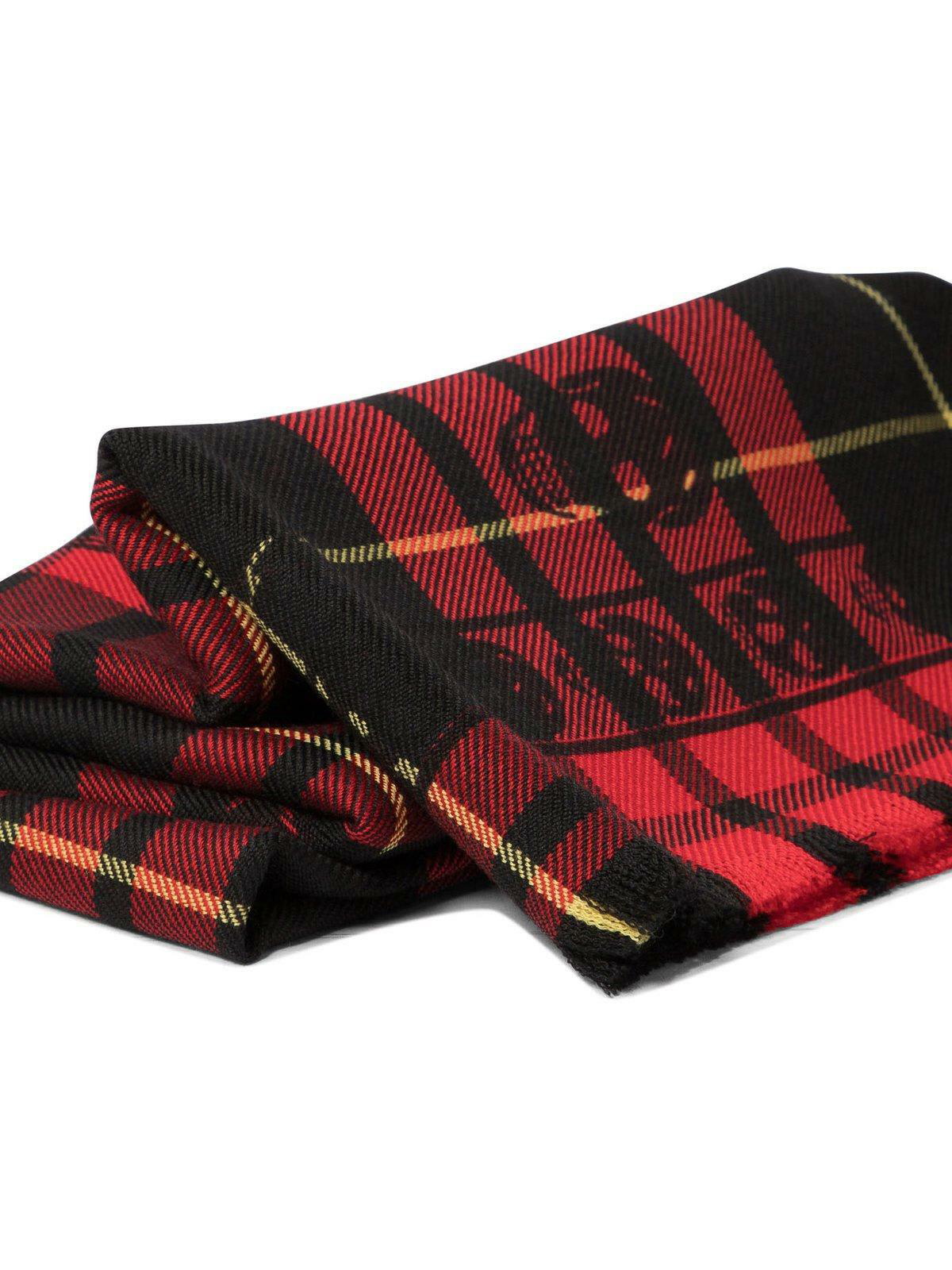 Alexander McQueen Tartan Skull Frayed-edge Scarf Alexander