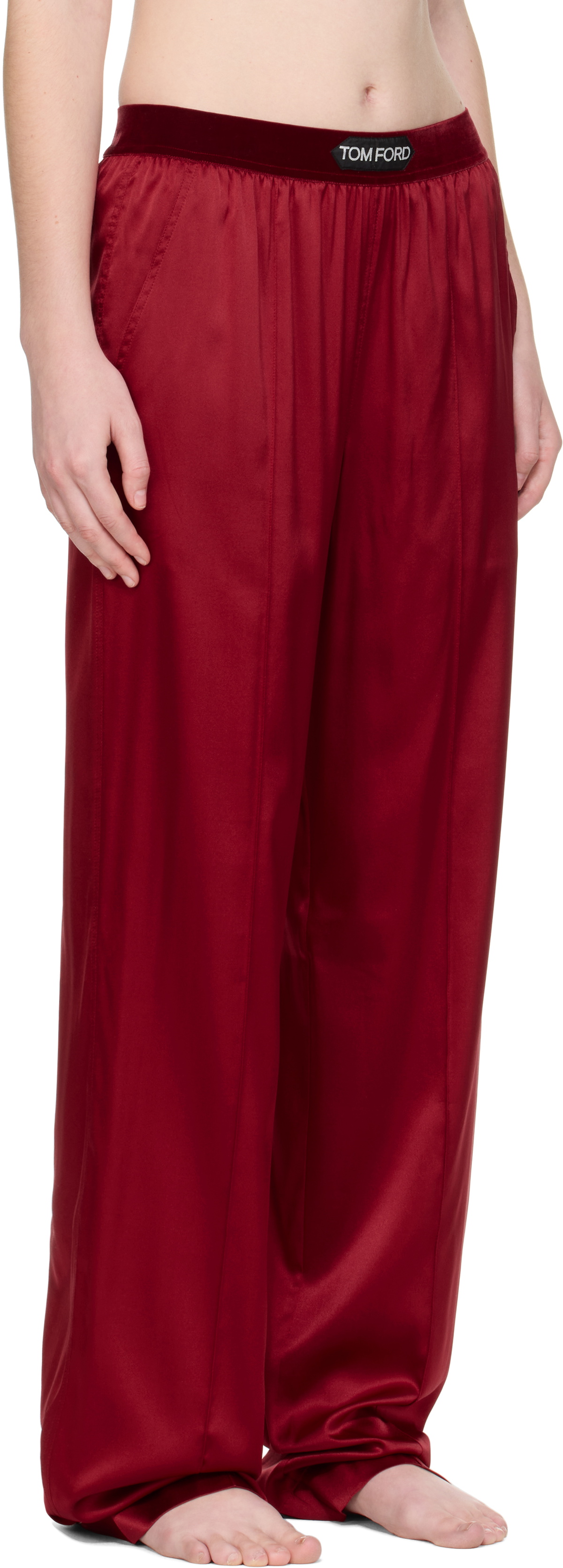 TOM FORD Red Stretch Silk Satin Lounge Pants