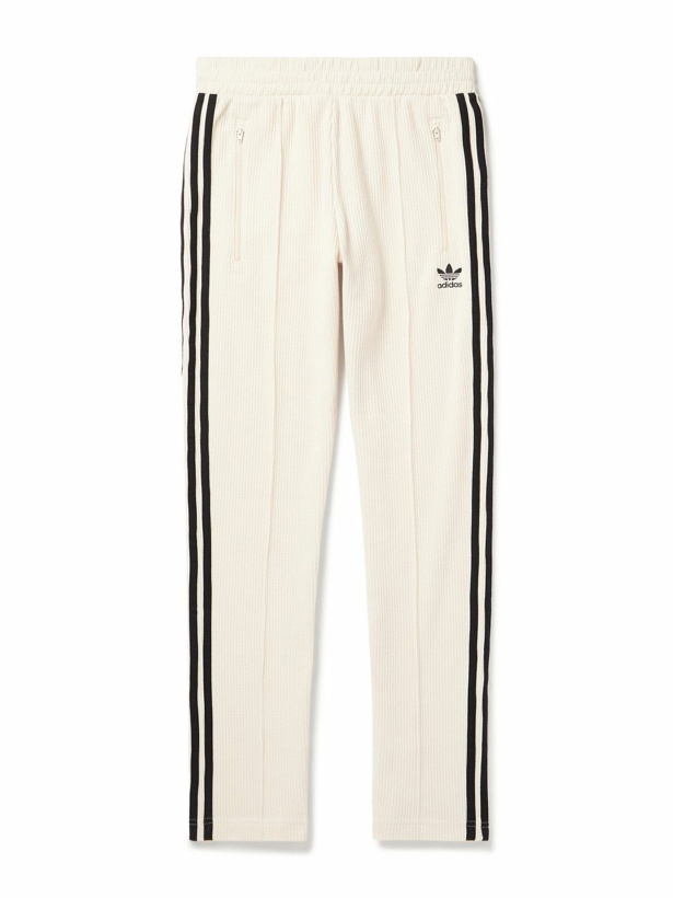 Photo: adidas Originals - Tapered Logo-Embroidered Ribbed Cotton Drawstring Trousers - White