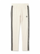 adidas Originals - Tapered Logo-Embroidered Ribbed Cotton Drawstring Trousers - White