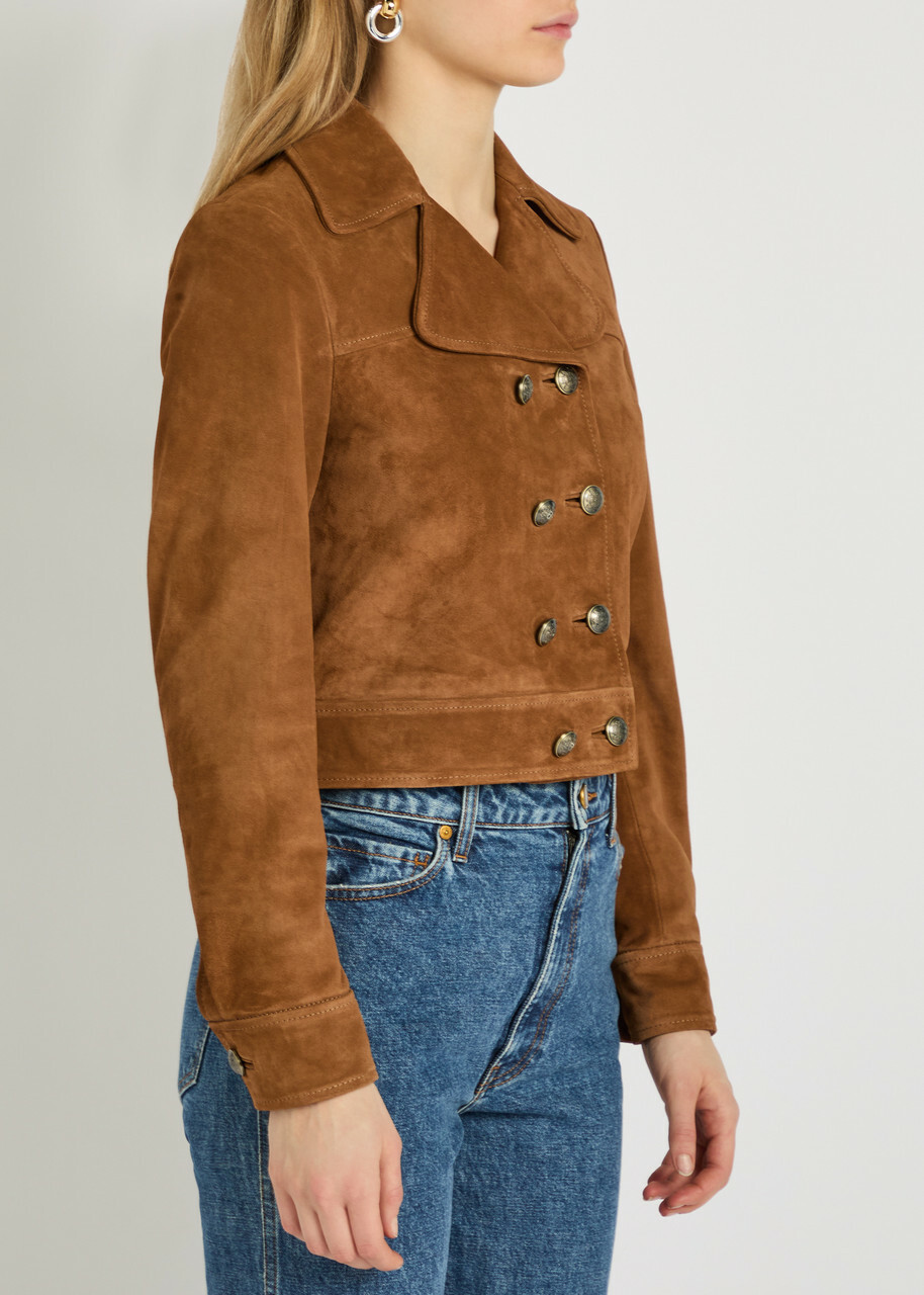 Nili Lotan Cassidy Double-breasted Cropped Suede Jacket Camel