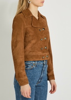 Nili Lotan Cassidy Double-breasted Cropped Suede Jacket Camel