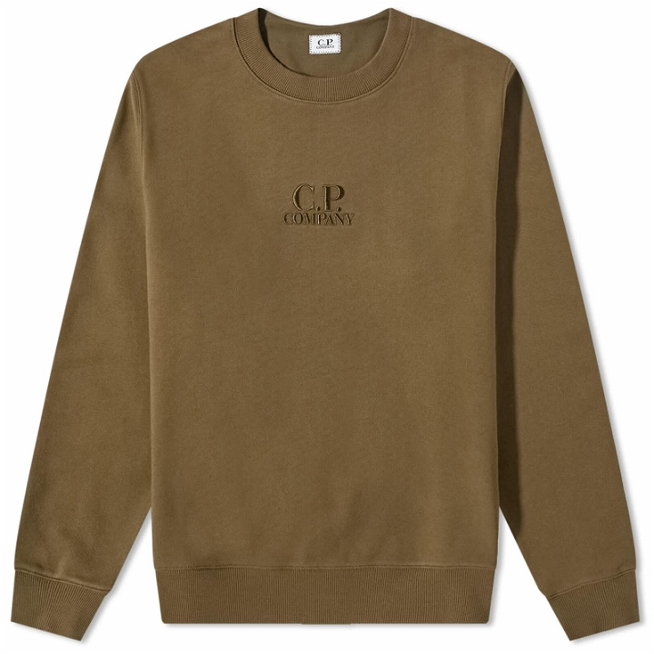Photo: C.P. Company Men's Garment Dyed Centre Logo Crew Sweat in Ivy Green