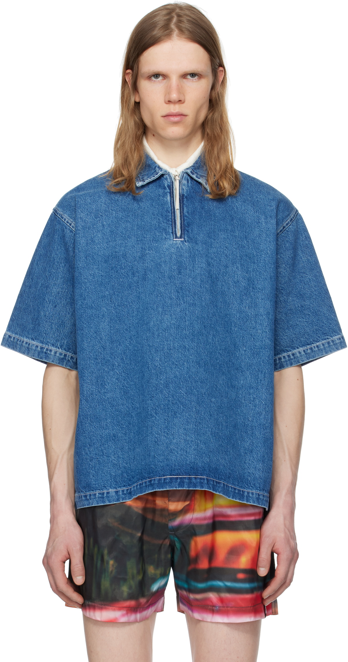 SUNNEI Blue Short Sleeve Denim Polo