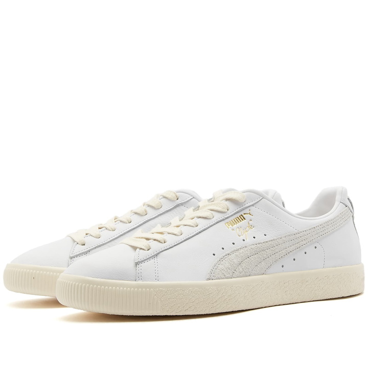 Photo: Puma Men's Clyde Base Sneakers in White/Gold