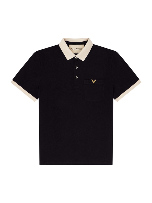 Photo: Valentino Garavani - VGold Cotton-Piqué Polo Shirt - Black
