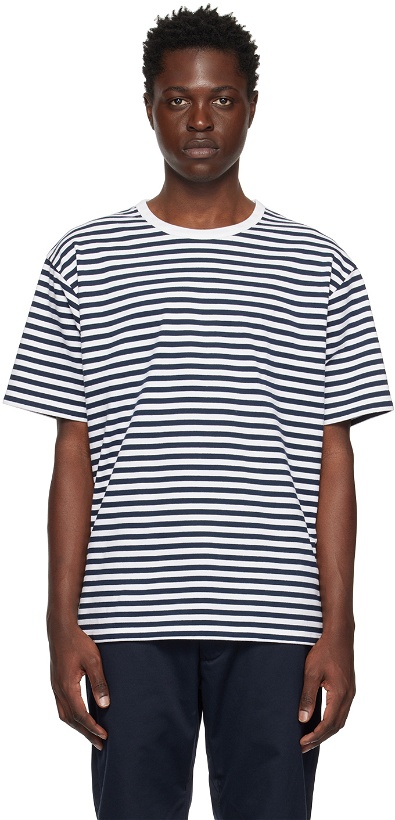 Photo: nanamica Navy & White Striped T-Shirt