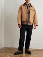 FrizmWORKS - Leather-Trimmed Distressed Cotton-Canvas Jacket - Brown