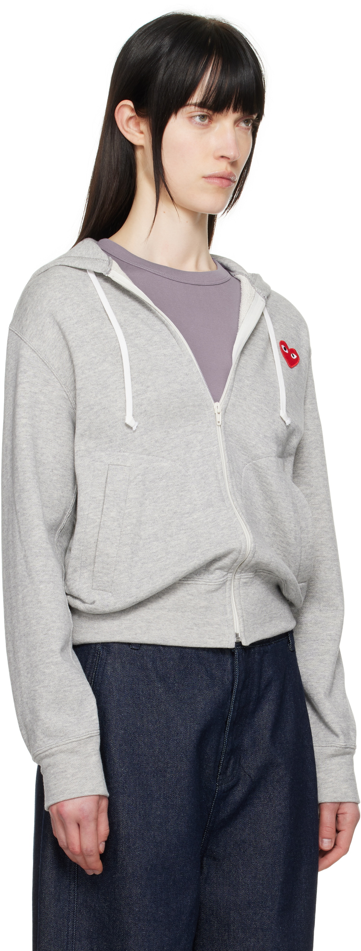 COMME des GARÇONS PLAY Gray Small Heart Zip-Up Hoodie