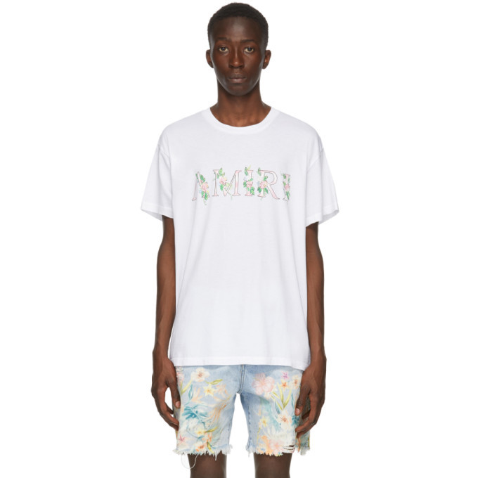 Amiri White Floral Logo T-Shirt Amiri