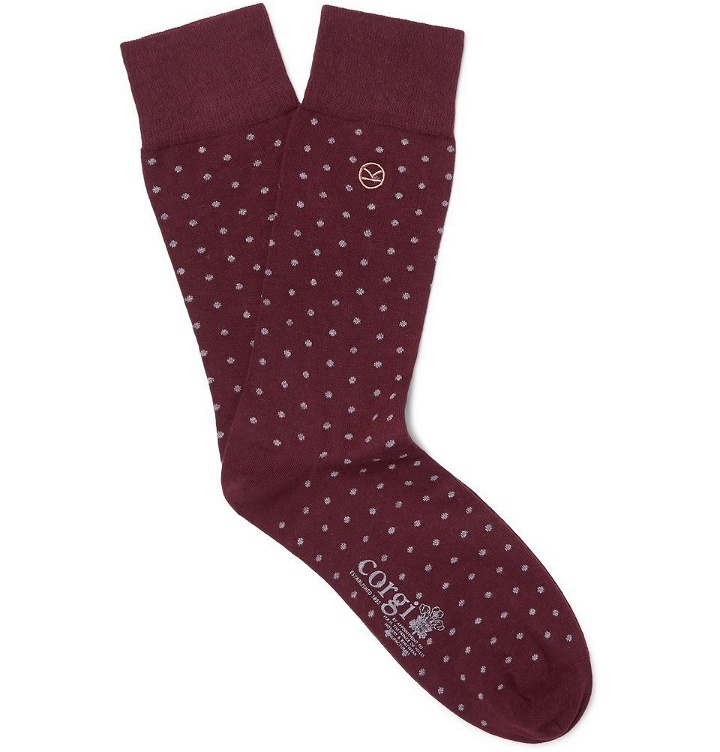 Photo: Kingsman - Polka-Dot Cotton-Blend Socks - Burgundy