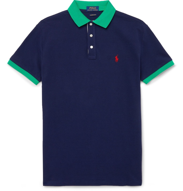 Photo: POLO RALPH LAUREN - Colour-Block Cotton-Piqué Polo Shirt - Blue