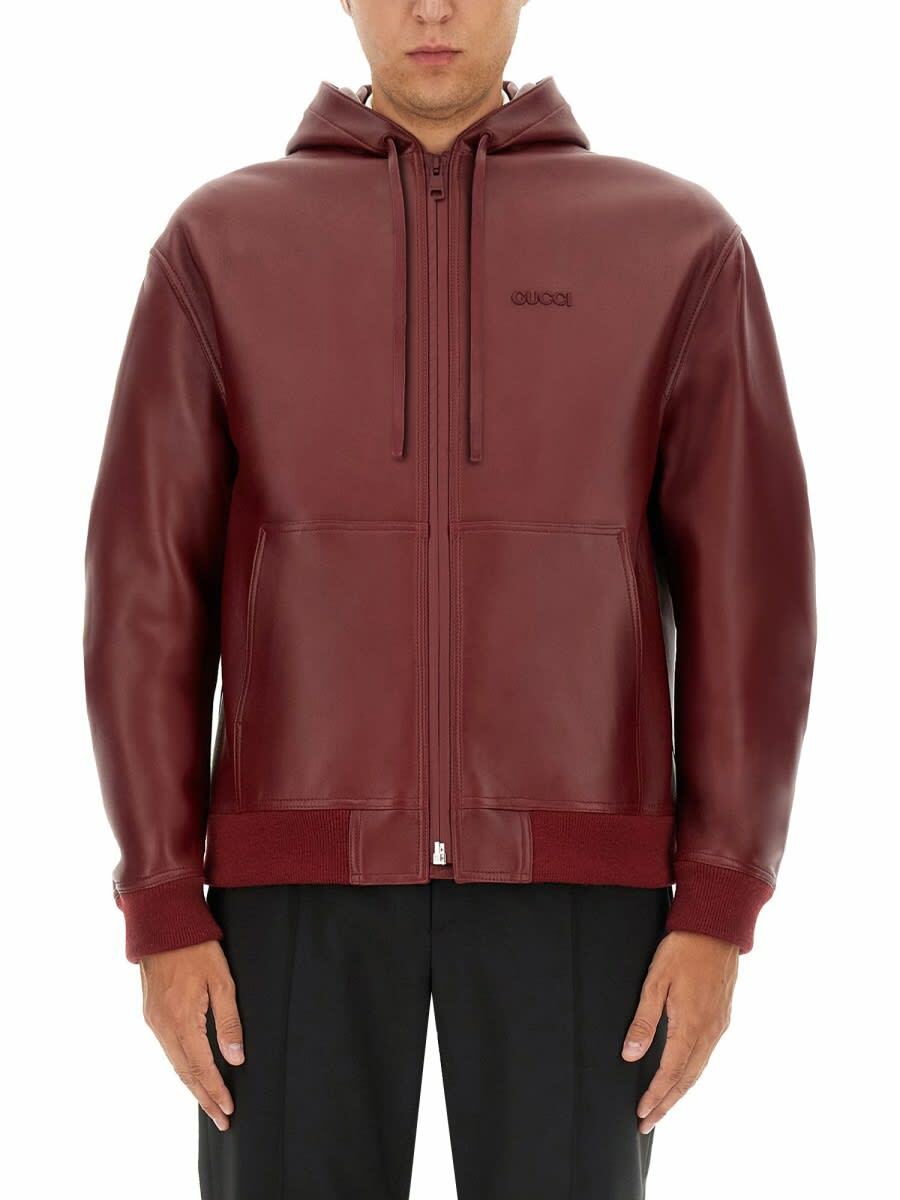 Gucci Men's GG Embossed Leather Jacket in Black Gucci