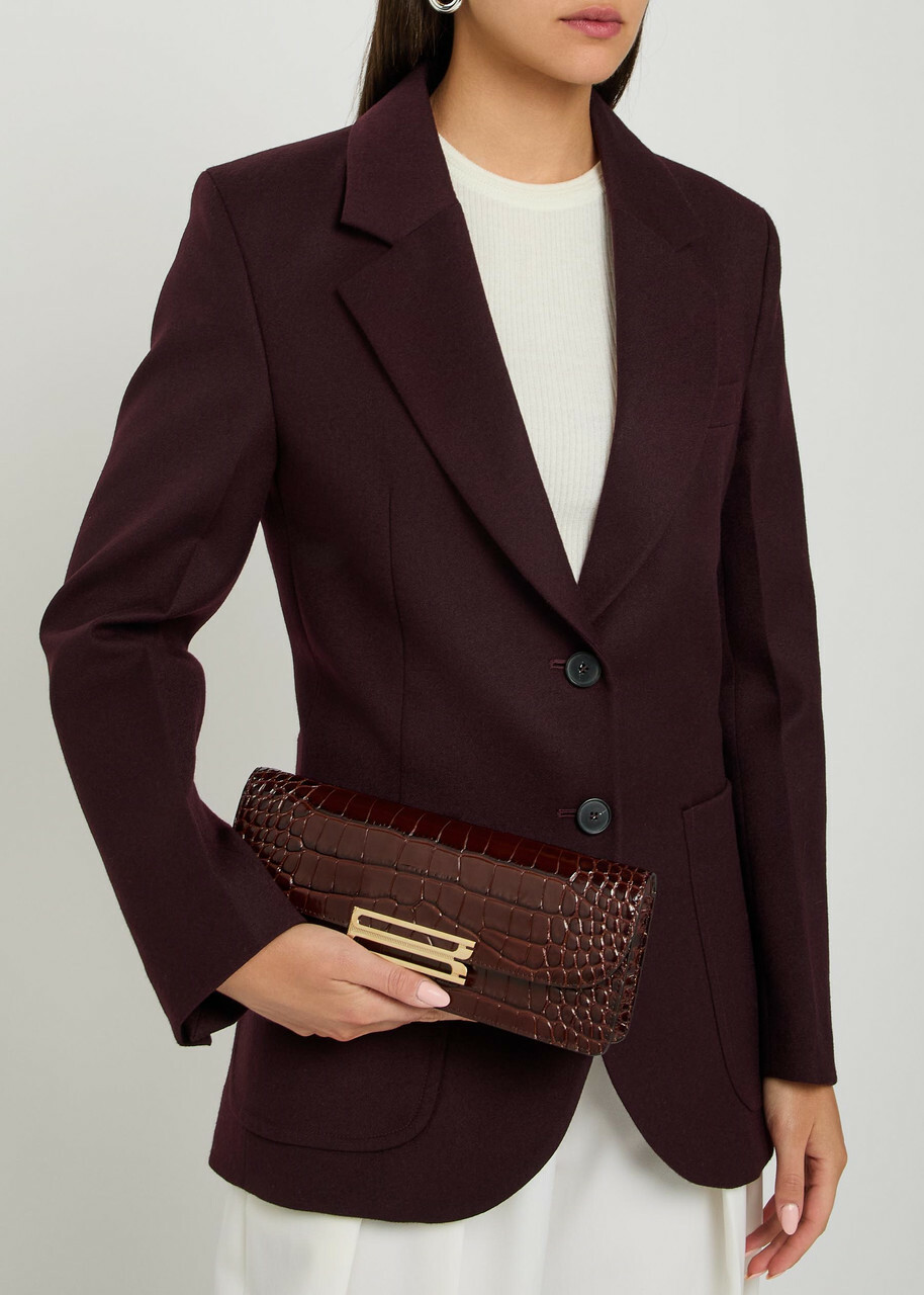 Victoria Beckham Dorian East-west Crocodile-effect Leather Clutch - Dark Brown - One Size